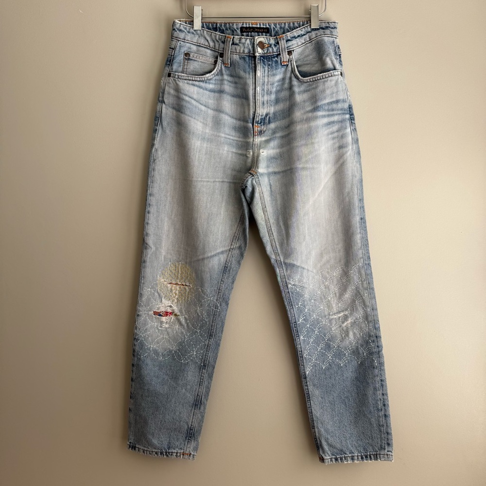 NUDIE JEANS Breezy Britt Used Original Distressed Ripped Patchwork Jeans 28x26